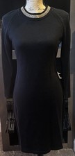 Calvin Klein Black Knit Sweater Dress Chain Neck Detail Size Small 38”