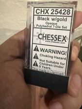 Chessex Denmark Dice Set Black w/ Gold Numbers – OOP – Vintage – New Sealed