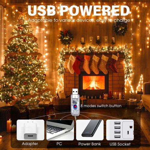 Fairy Lights Plug in 72FT 220 LED USB Twinkle Lights for Bedroom Copper Wire ... - Picture 5 of 6