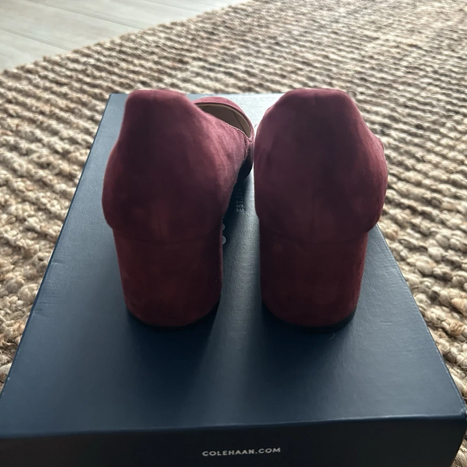Cole Haan Mujer Gamuza Bloque Tacón Paquete - Borgoña y Negro - Talla 7 Foto 3 de 4