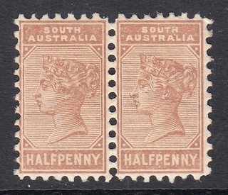 South Australia 1895 SG 191 1/2d Pale brown P13 mint pair (28)