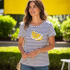 Talbots Lemon Sequin Print Top Sz XS T Shirt Tee Striped Pima Cotton Nautical