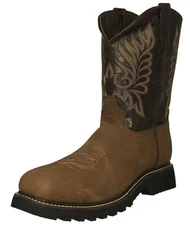 Mens Brown Work Boots Leather Oil Slip Resistant Rubber Soles Soft Toe Size 14