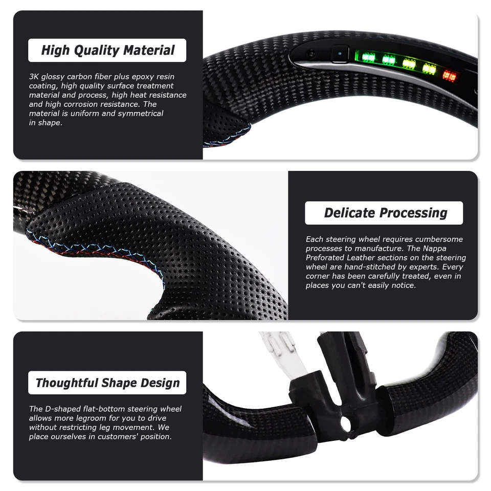 Volante LED de fibra de carbono LOSCHEN para BMW M Sports M2 M3 M4 F80 2014-2020 Foto 3 de 4