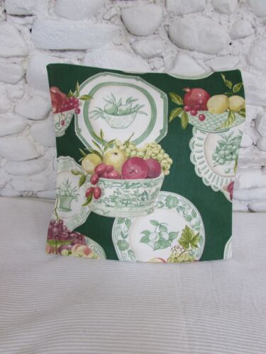 Cushion Cover, Vintage, Green, Fruit, Plate, Cherry, Apple, Plum, Lemon, Cotton. - Picture 4 of 10