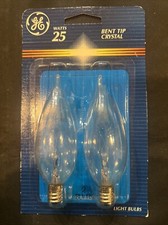 GE 2 Pack Candelabra CA Base Bent Tip Crystal Clear Light Bulbs, 25 Watt