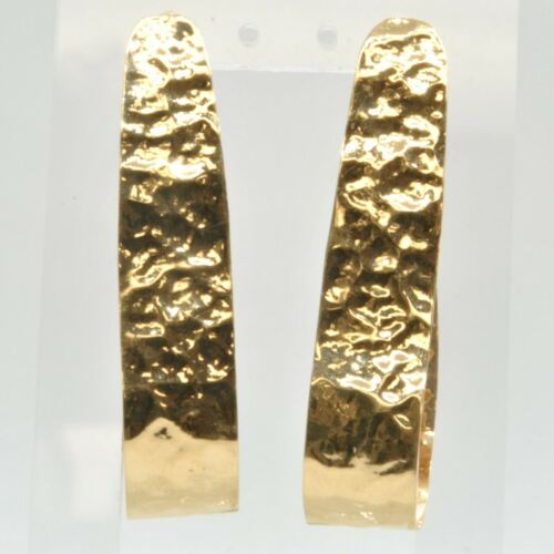Ladies 14k Yellow Gold Hammered Design Long Statement Earrings UNIQUE Textured  - Picture 1 of 5