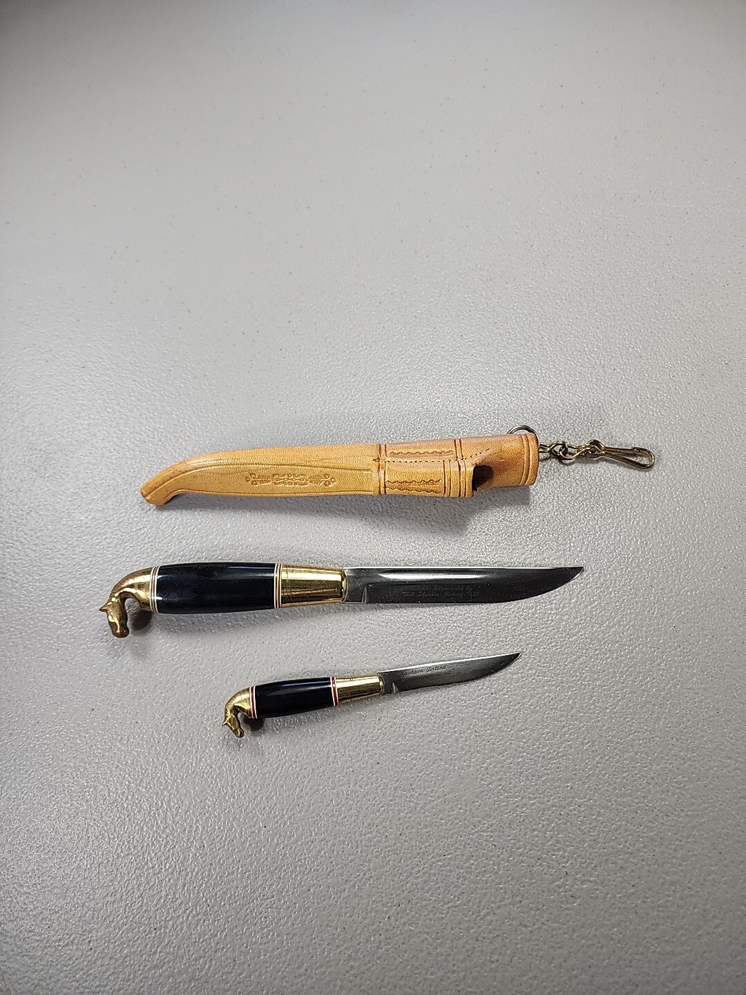 Vintage Double sheath Kauhava Horse Head knives FINLAND IISAKKI