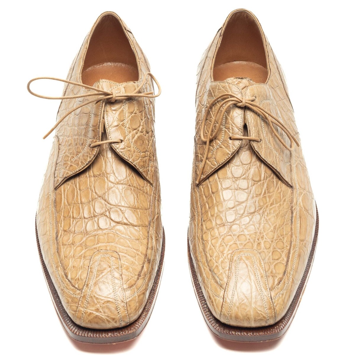Chaussures En Cuir D'alligator Silvano Lattanzi - Derby Noir Pointure 43.5 (UK 9.5 / US 10.5) - Fait Main En Italie - Neuf Avec étiquettes