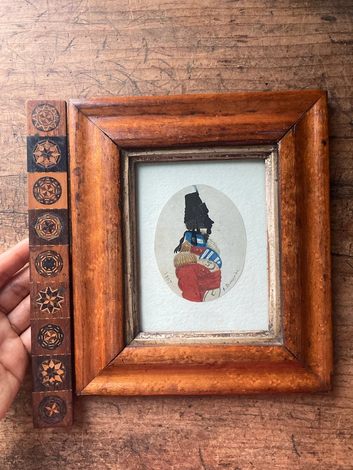 RARE! DATED 1807 Antique Signed water color silhouette Portrait Officer Uniform - Image 3 of 4