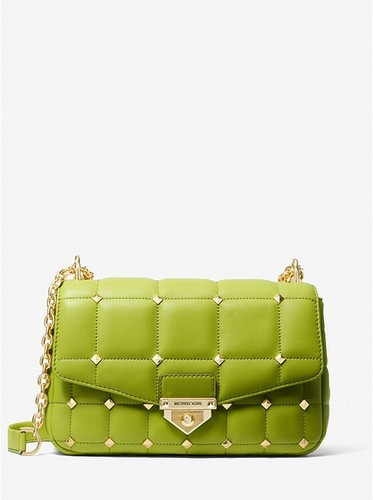 soho small studded leather and canvas shoulder bag