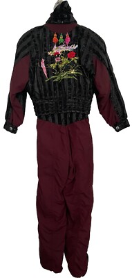 VTG Bogner Women s Size 10 One Piece Snow/Ski Suit Burgundy/Black Embroidered