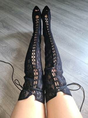 Nasty Gal Lace Up Overknee Boots Womens Thigh High Boots Over The - Main Image