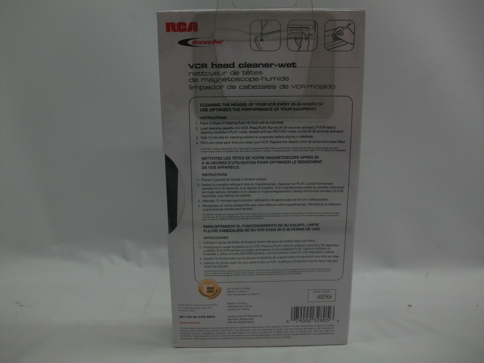RCA Discwasher Wet VCR Head Cleaner New Sealed VHS Tape 79000328056 eBay