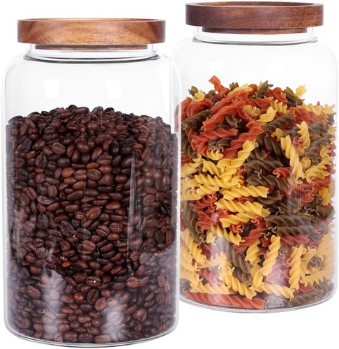 Set of 2 glass jars with lids (2750 ml), containers with wooden lids (8.8 high). - Picture 7 of 7