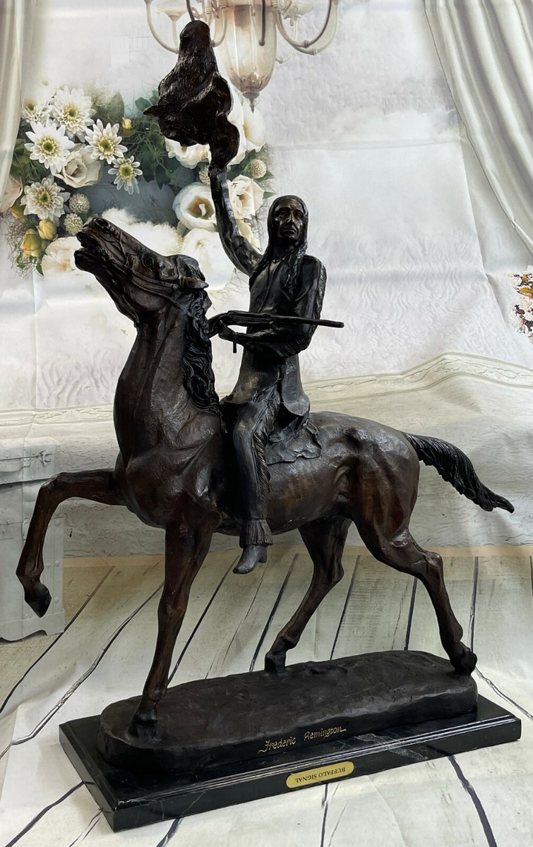 Frederic Remington Buffalo Signal Bronze Sculpture New