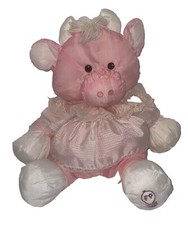 VTG Fisher Price 1986 Puffalump Pink Cow White Heart Dress Plush Doll 16  
