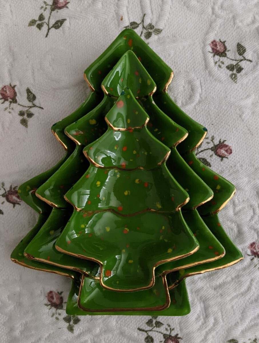 Set Of 3 Vintage Nesting Ceramic Christmas Tree Dishes | eBay