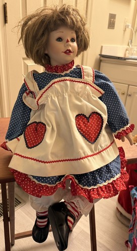 Vintage Danbury Mint Porcelain Raggedy Ann Doll. Circa 1980's.