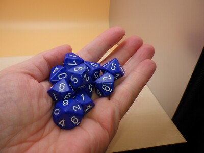 Chessex 16mm Dice 10d10 Blue with White Tabletop Roleplay Gaming RPG Board