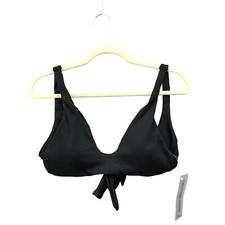 NWT Zaful Forever Young Swimwear Bikini Top M Black Ribbed Padded Tie Back