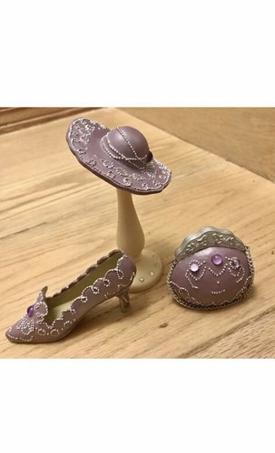 COLLECTIBLE BEATIFULL MINIATURE 4 PEACES SET:HAT SHOE PURSE STAND - Picture 2 of 4