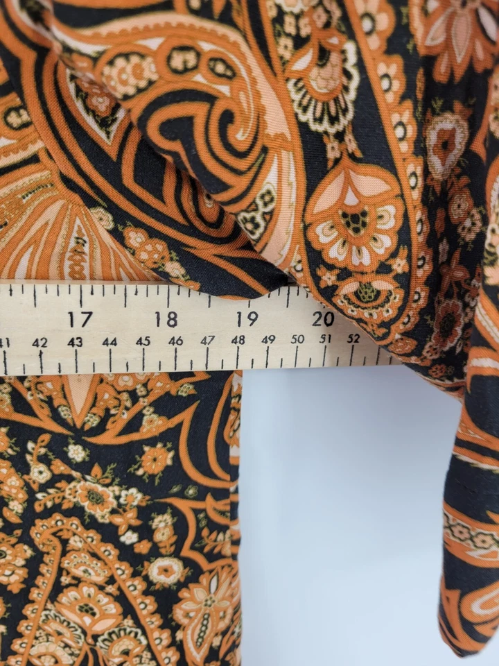 Top túnica H&M x Richard Allen para mujer 4 negro marrón cachemira manga campana arte boho Foto 4 de 4