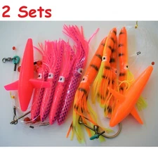 2 Sets DAISY CHAIN BAIT RIG BULB SQUID & BIRD TUNA MARLIN TROLLING LURES 