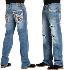 Affliction Men's Denim Jean Blake Luke Inseam 34" Biker Skull Y2K
