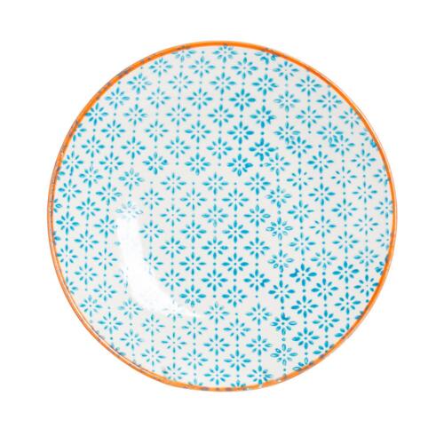 Hand-Printed Side Plate Japanese Porcelain Dessert Dining Crockery 18cm Blue - Afbeelding 1 van 6