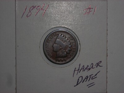 INDIAN HEAD PENNY 1894 NICE SMALL CENT 1894-P LOT #1 SEMI-KEY HARDER DATE