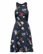 New Banana Republic Navy Floral Racerback Crew Neck Sleeveless Fit Flare Dress 4