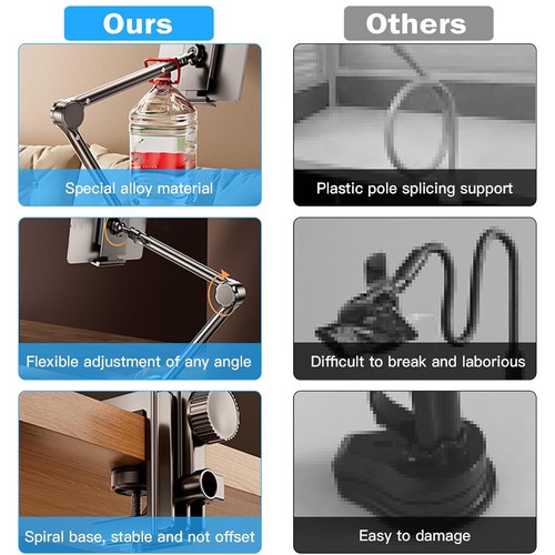 Long Arm Tablet Stand Phone Holder Lazy Bed Desk Mount For 4-10.2in Phone/Tablet - Picture 11 of 12