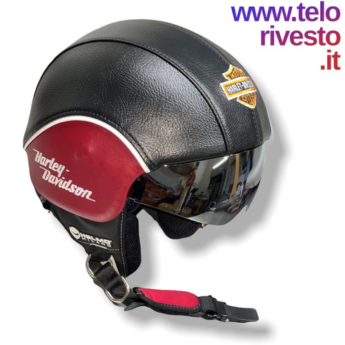 Casco Vintage Harley Davidson personalizzato in pelle s,m,l,xl occhiali visiera - Afbeelding 4 van 7
