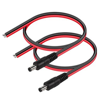 2Pcs DC Supply Power Cable 5.5mm x 2.5mm Male 14AWG CCTV Camera LED Strip Light