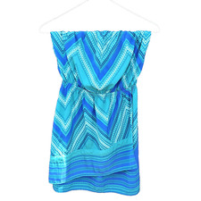 Sundress Women XS Strapless Bandeau Blue Green Elastic Waist Blouson Express