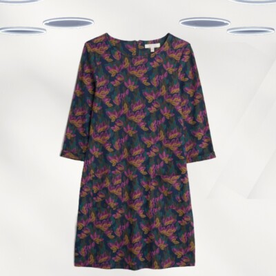 Ex Seasalt Damen Kleid Navy Blätter 3/4 Arm Bio Baumwolle (Defekt)