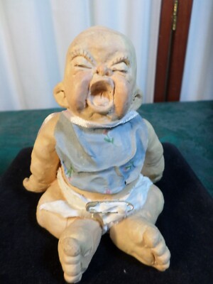 1993 Cast Art Handcrafted Crying Baby w/Diaper/Bib/Bow Figurine