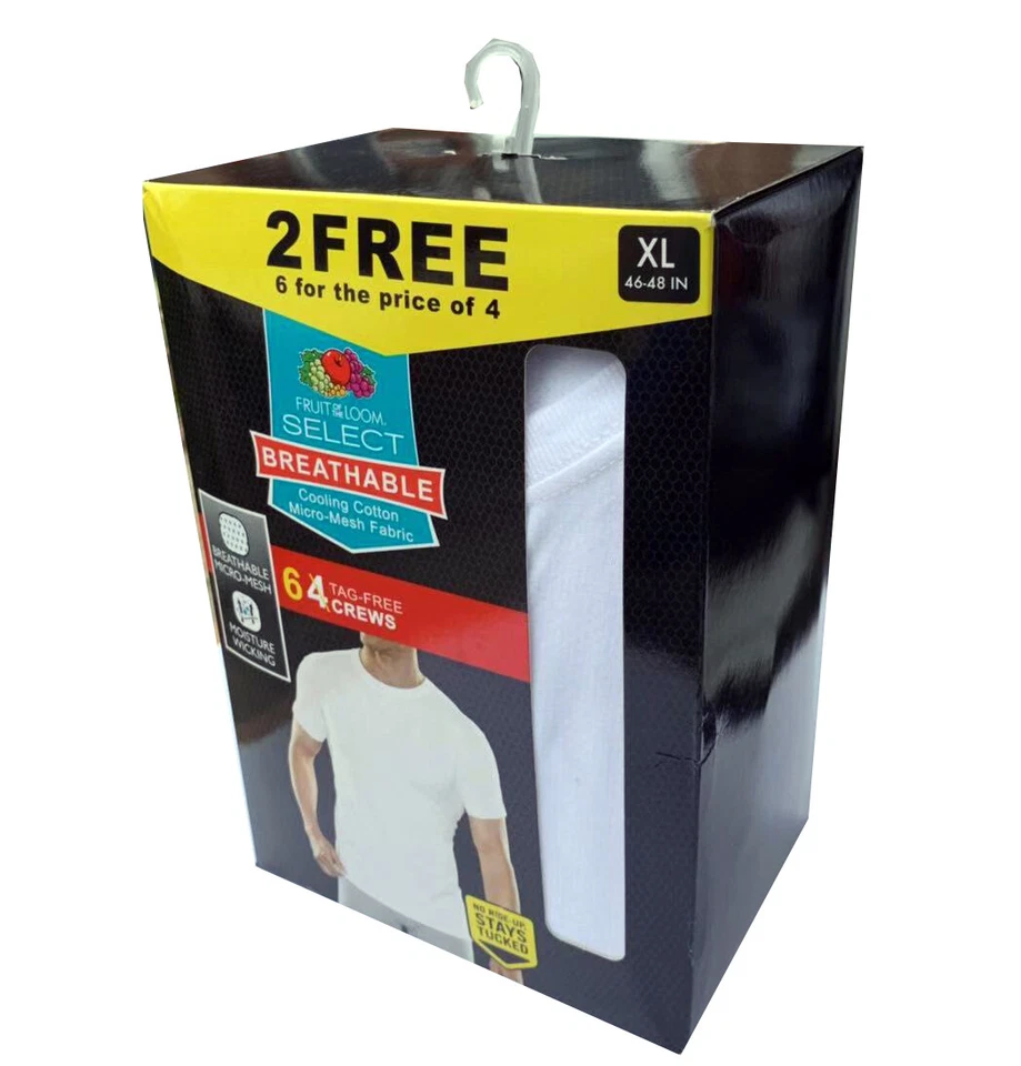 Camiseta masculina Fruit of the Loom® SELECT pacote com 6 algodão respirável micro malha tripulação - Imagem 2 de 4