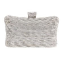Silver Tone Metal Handle Rhinestone Clutch Evening Bag TLX156-SIL