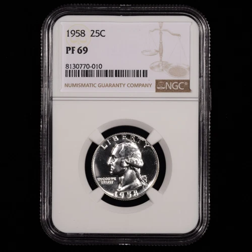 1958 PROOF Washington Silver Quarter 25c - NGC GRADED PF69 - WOW!