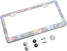 Color Crystal Diamond Rhinestone Stainless Steel License Plate Frame Cover HKK