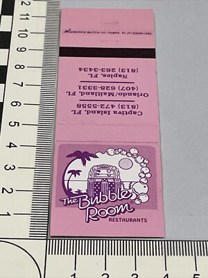 Vintage Matchbook Cover  The Bubble Room Restaurants Naples, FL. gmg  Unstruck