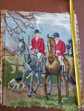Vintage Hand Embroidered Woollen Panel hunt scene