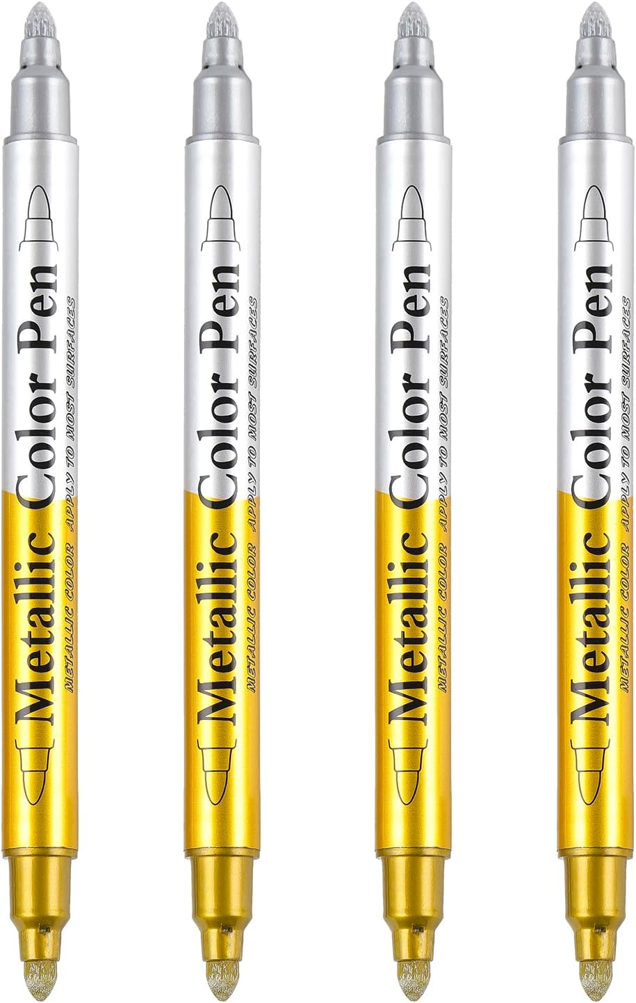 Metallic Marker Pens Dual Tip, Permanent Metallic Silver and Gold Paint Pens for