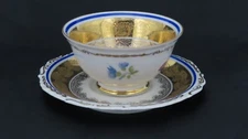 Vintage Winterling Bavaria Tea Set Cup Saucer-White Gold Floral Blue Rim Design