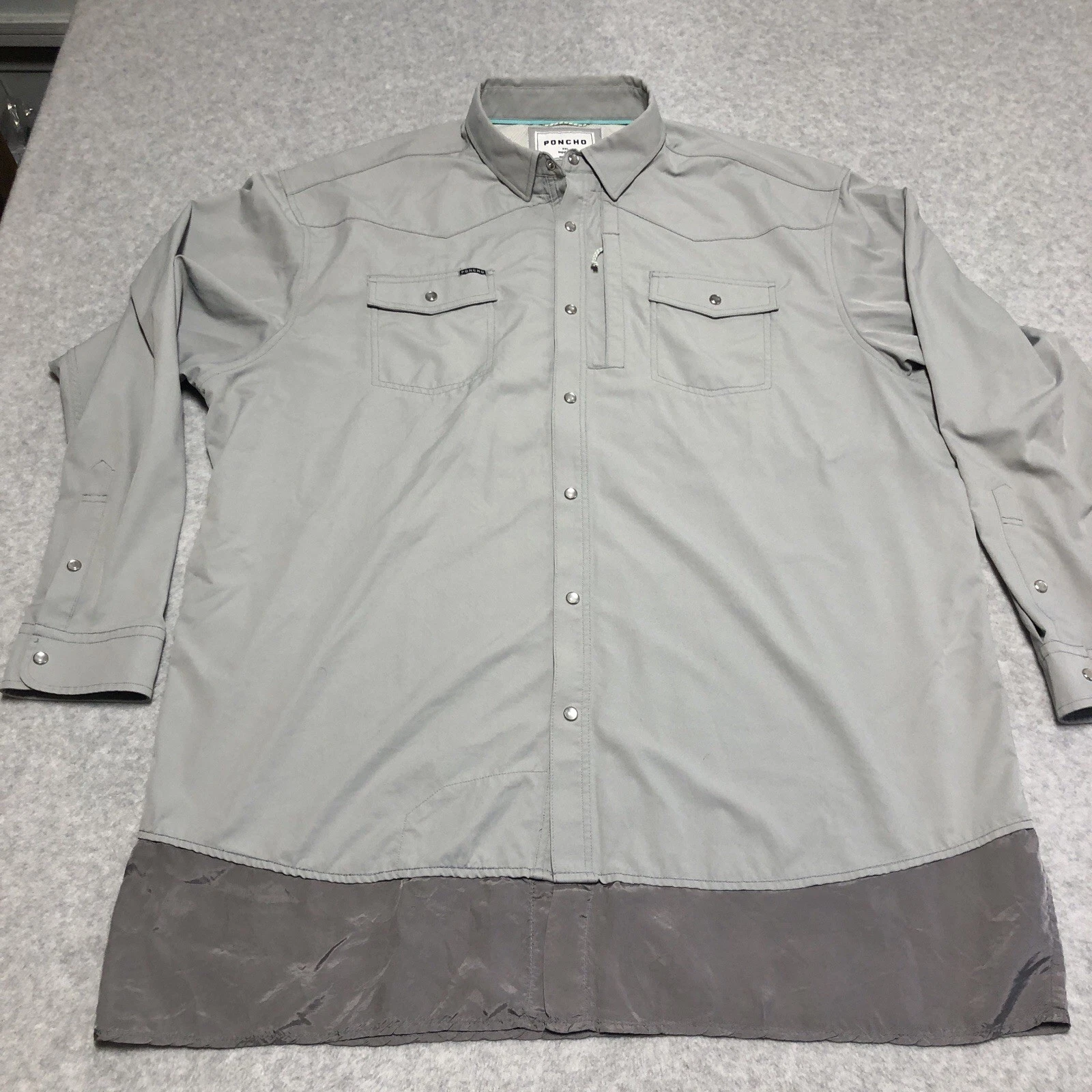 Poncho Shirt Mens XXL Pearl Snap Gray Western Fishing Outdoor Vented