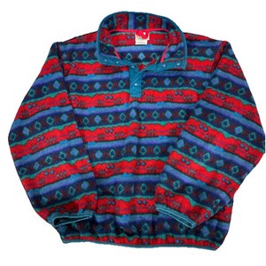 VTG LL Bean Kids Snap Fleece Aztec Sweatshirt  Turquoise Purple Blue Made in USA