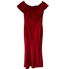 Alexa B Nites Red Off The Shoulder Ruffle Gown Dress Size 4