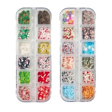 2 Boxes Christmas Nail Art Slices, 3D Xmas Polymer Clay Mini Slices christmas
